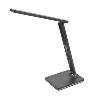 WO45B Led stolová lampa s displejom 9W, čierna imitácia koža